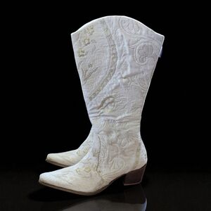Rockwell Tharp‎ Jacquard Velvet Cream Cowboy Boots